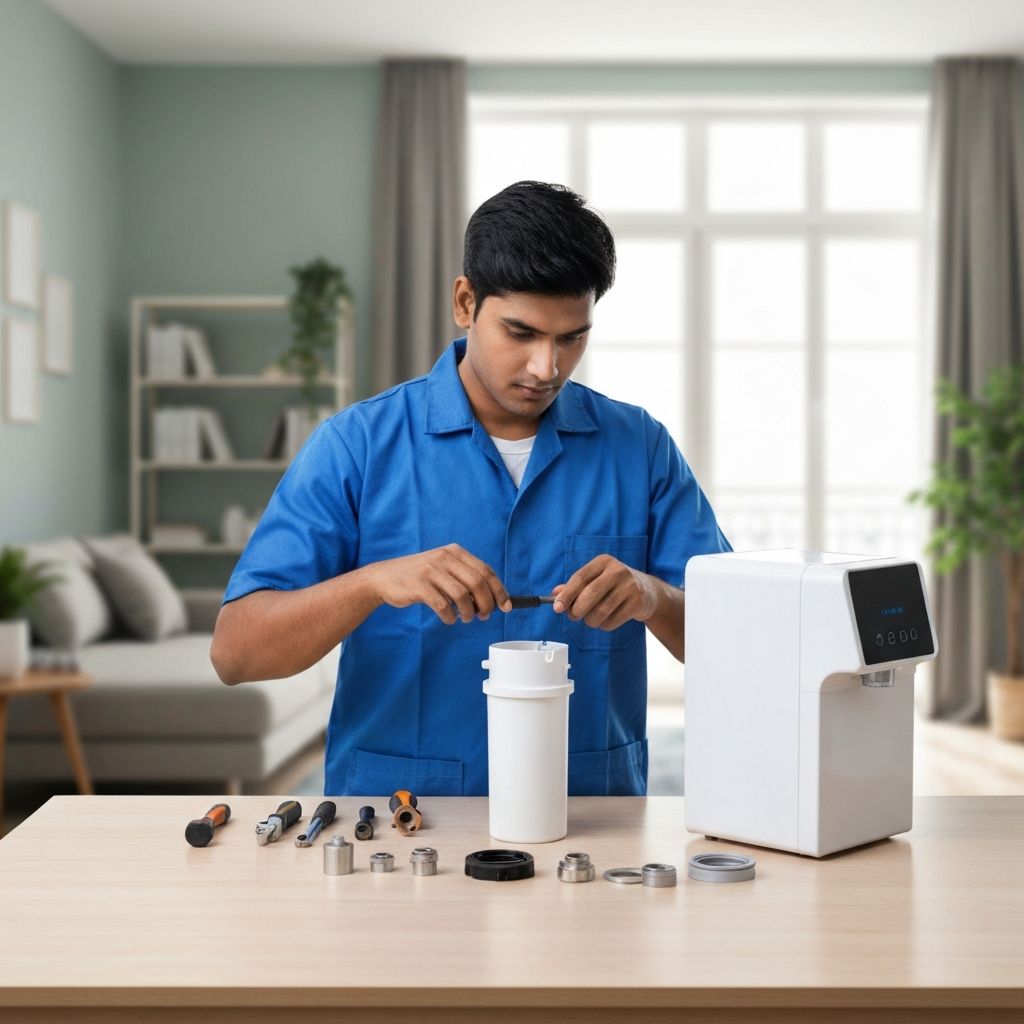 Technician repairing RO water purifier